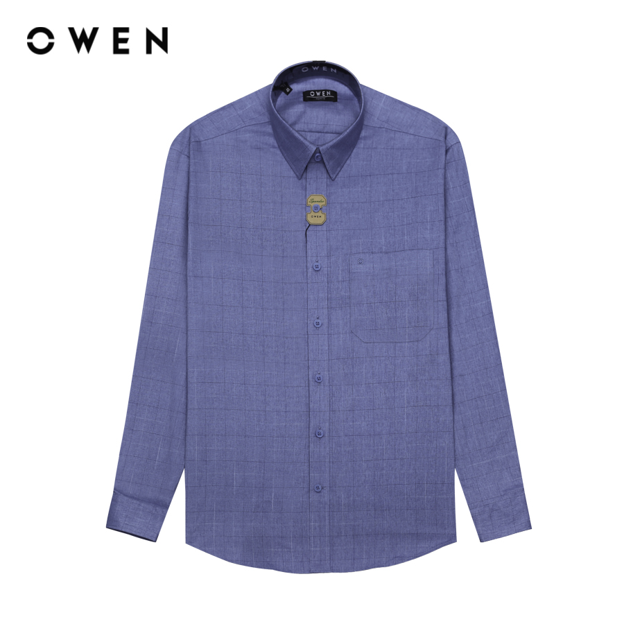 OWEN - Áo sơ mi nam dài tay Regularfit AR240537DT màu Xanh chất liệu Spandex