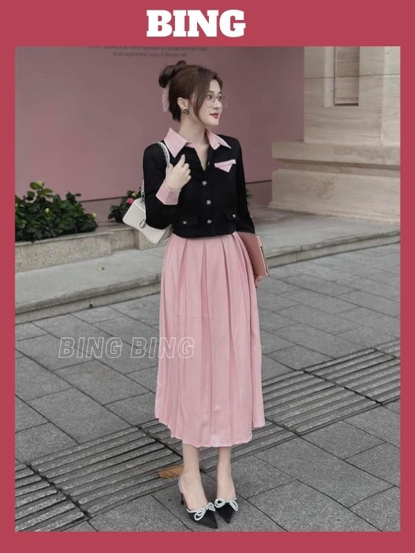 Mua SET ĐỒ PINKY SET gồm áo ống croptop chân váy midi form dài màu hồng  thiết kế cut out hở quyến rũ style ullzang hàn - Yeep