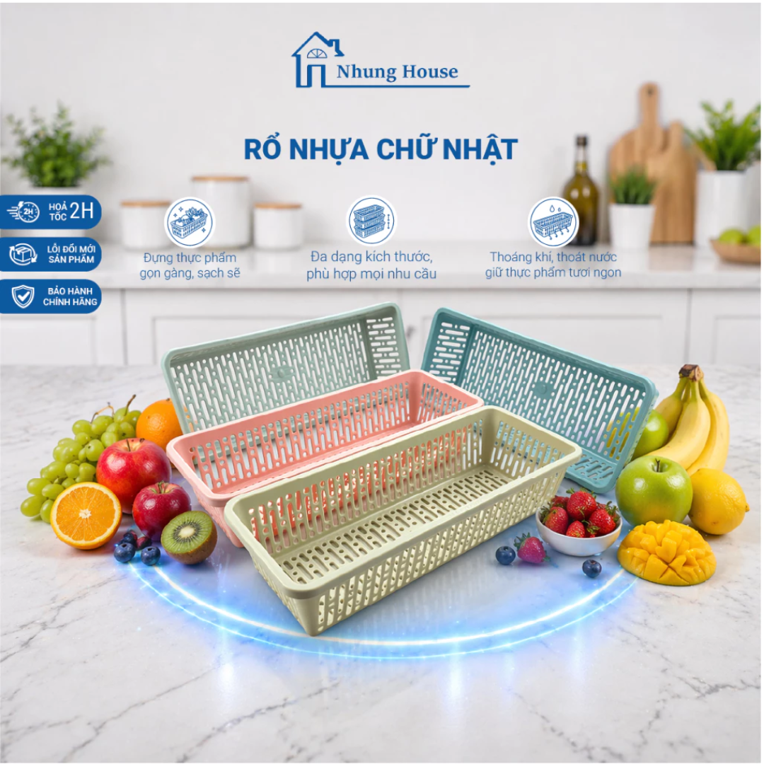 Rổ nhựa chữ nhật nhiều màu đựng bút và vật dụng văn phòng bền đẹp 4 kích thước