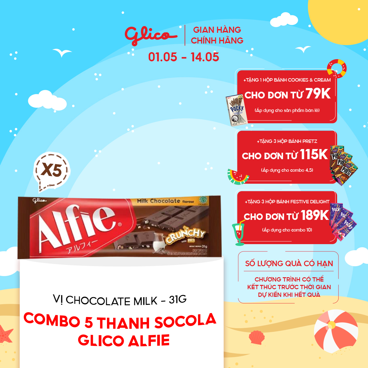 Combo 5 Socola Dạng Thanh Glico Alfie