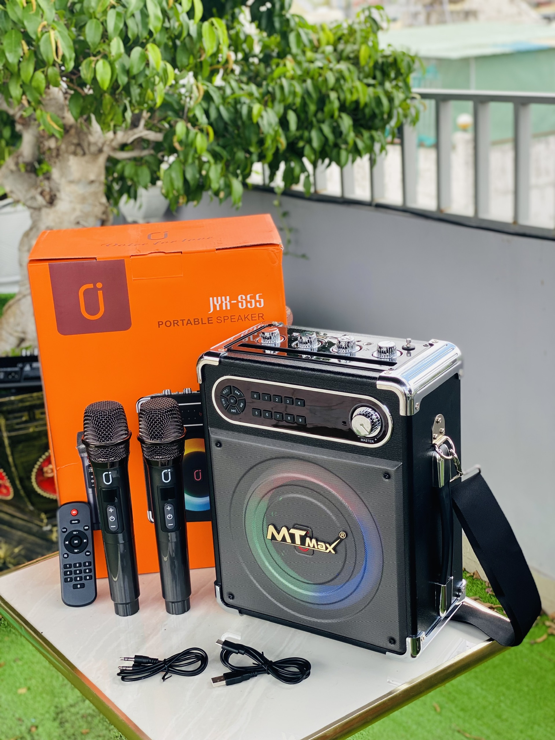 Loa Xách Tay Nội Địa Cao Cấp JYX S55 Bass 20cm Mạnh Mẽ Sống Động Quai Xách Có Đèn Led RGB Hiện Đại