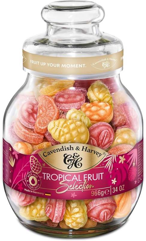 Kẹo trái cây Đức Cavendish Harvey hũ thủy tinh xanh đỏ 300g 966g