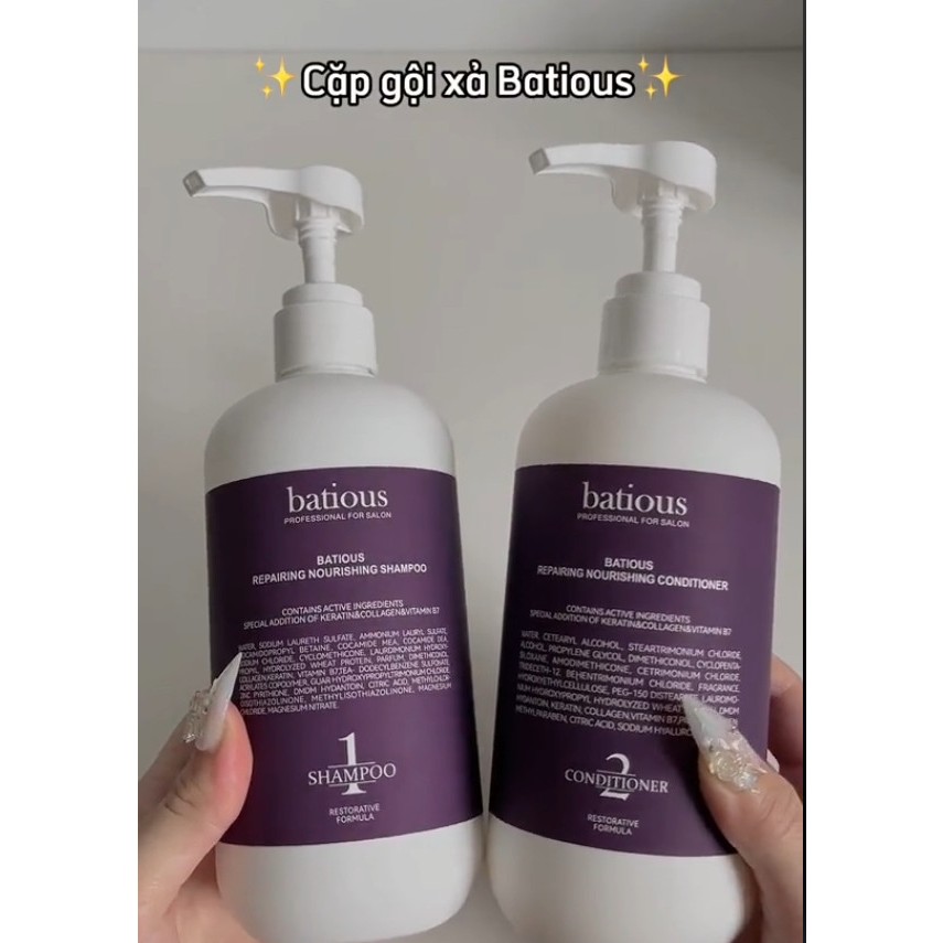 Cặp Dầu Gội Dầu Xả Chuyên Dùng Cho Spa Batious 960ml Tím Phục Hồi