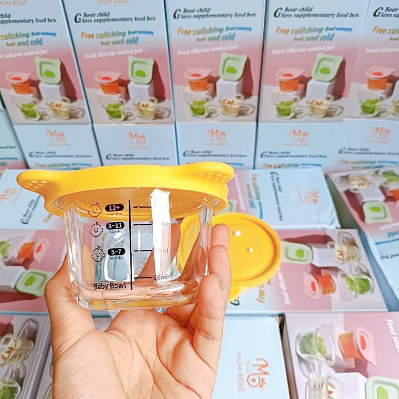 Set 3 Hộp trữ đông cốc nấu cháo THỦY TINH CÓ CHIA VẠCH 160ml cao cấp an toàn cho bé_sHOPMEGOLD1989