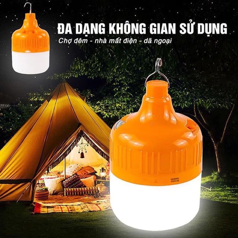 Bóng đèn led sạc pin tích điện 60W nạp bằng cáp usb dùng được 6 đến 8 giờ 3 chế độ sáng