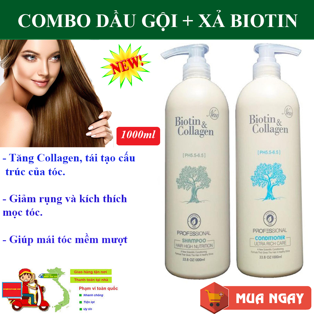 Combo Dầu Gội Xả Biotin Collagen Bộ Dầu Gội + Dầu Xả Biotin Collagen Cặp Dầu Gội Xả Biotin Collagen. Giảm Rụng Tóc Kích Thích Mọc Tóc Phục Hổi Tóc Hư Tổn Khô Xơ Và Chẻ Ngọn Giúp Tóc Chắc Khỏe Sáng Bóng Mềm Mượt. Giá Cực Sốc Hãy Mua Ngay!