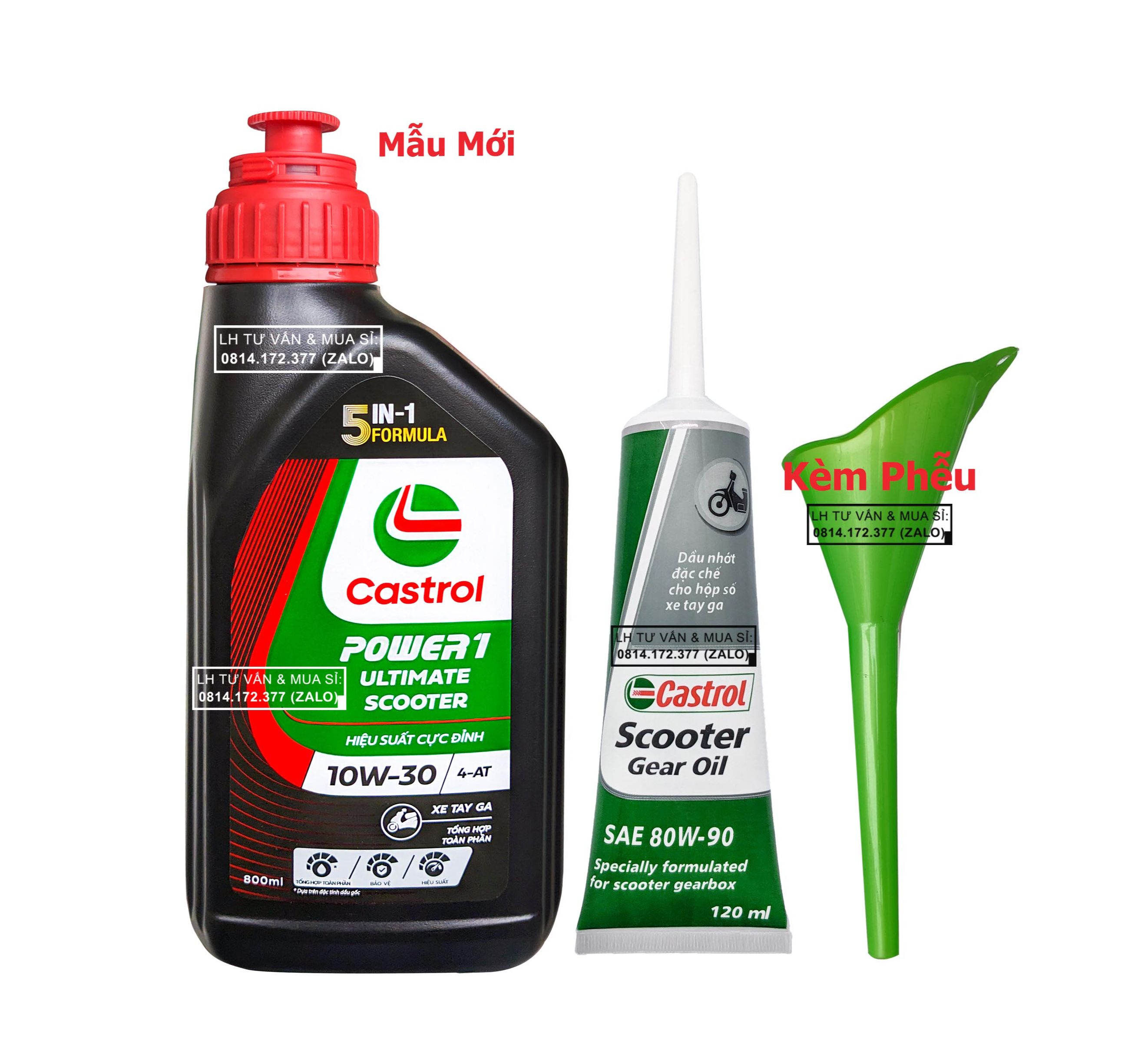 Dầu Nhớt Tổng Hợp Tay Ga Castrol Power-1 Ultimate 10w30 800ml ( 0.8L)  + Nhớt Lap Castrol + Tặng Phễ