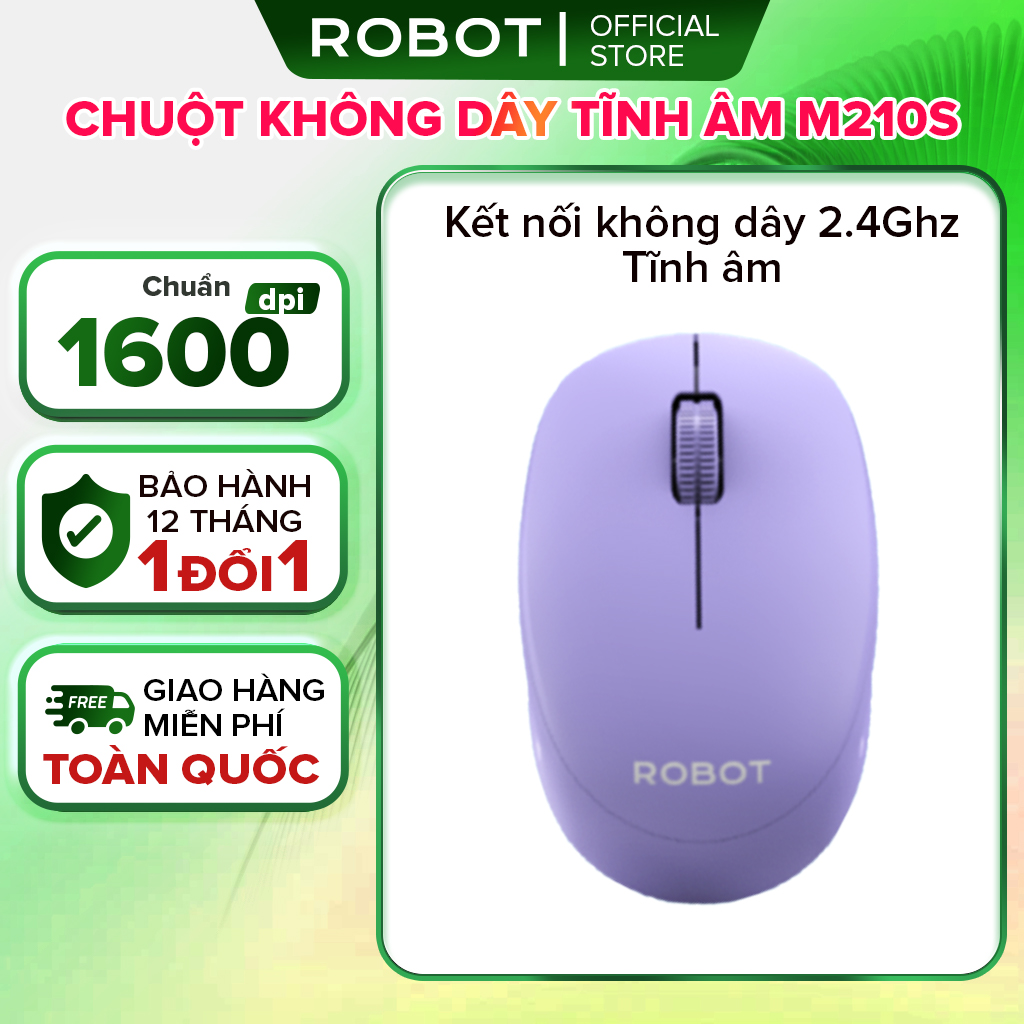 Chuột không dây Robot M210S tĩnh âm silent nhấp im lặng kết nối USB nhỏ gọn tiện dụng độ chính xác c