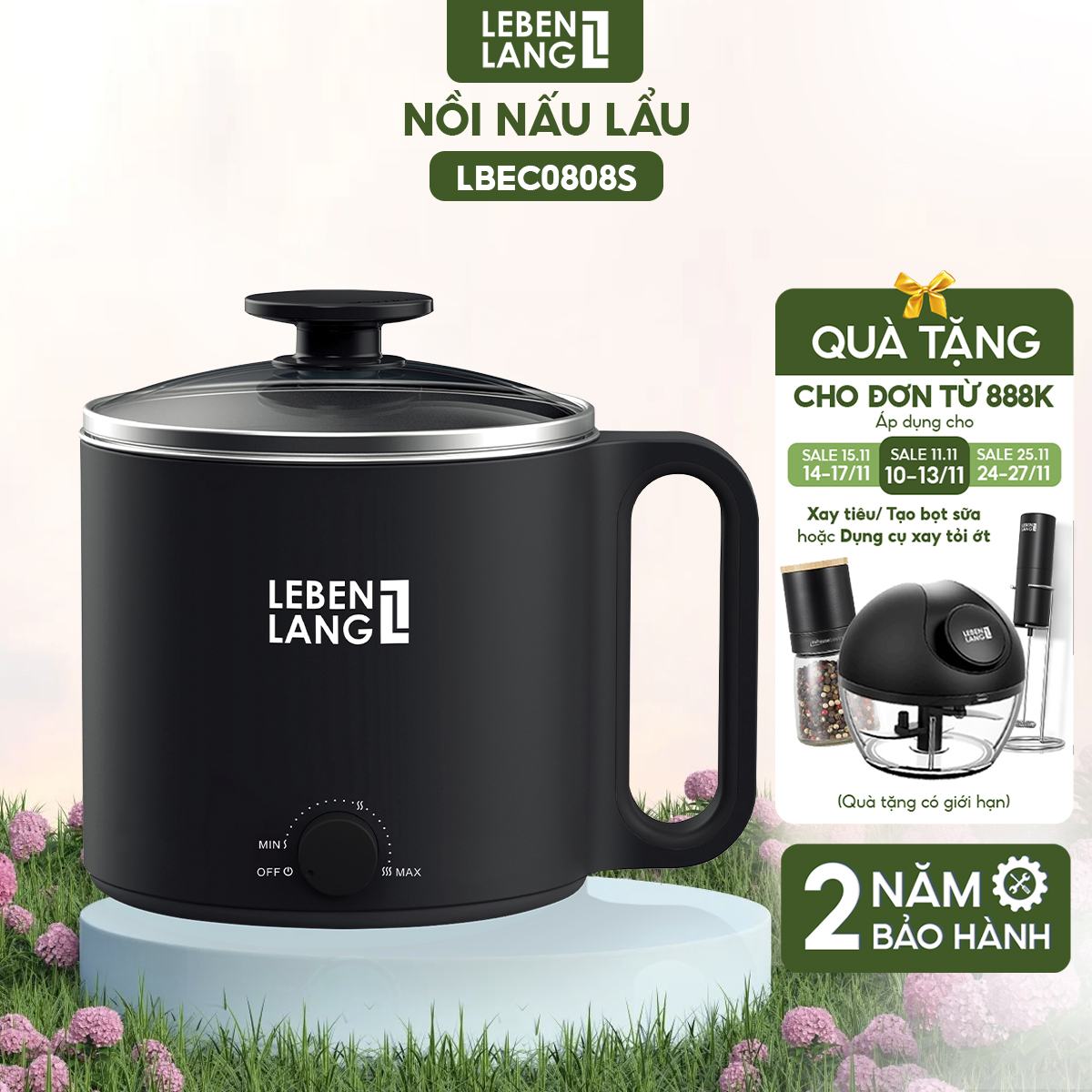 Nồi lẩu điện mini chống dính Lebenlang 1500ml thương hiệu Đức bảo hành 2 năm LBEC0808