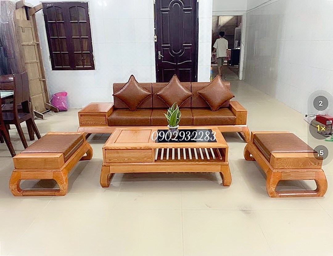 Bộ bàn ghế phòng khách sofa gỗ sồi 4 món nhỏ xinh G10 giá tại xưởng miễn phí vận chuyển tại HCM