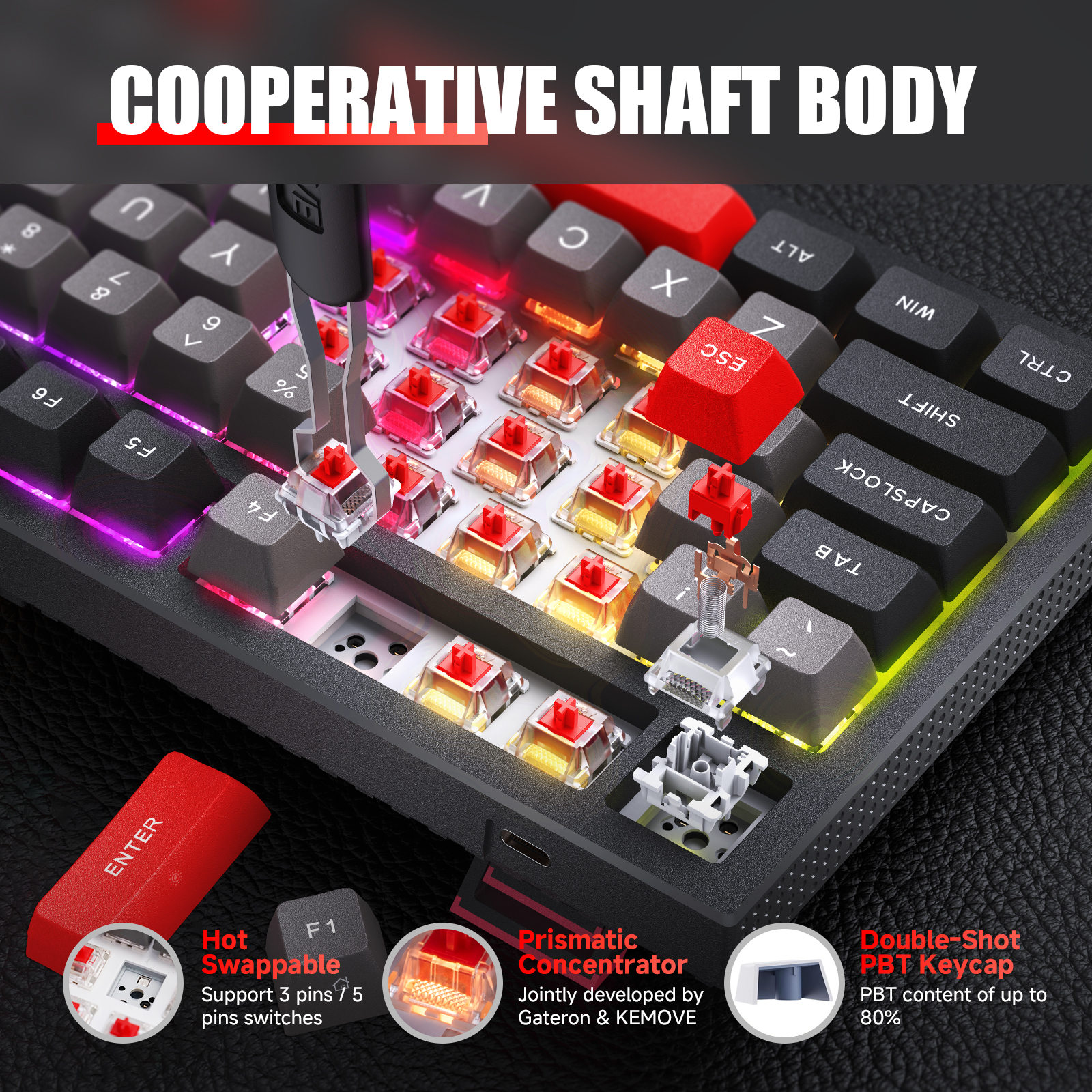 KEMOVE K98 Wireless Gaming Mechanical Keyboard with BT5.0/2.4G/Type-CRGB Backlight98 Keys Hot-Swappa