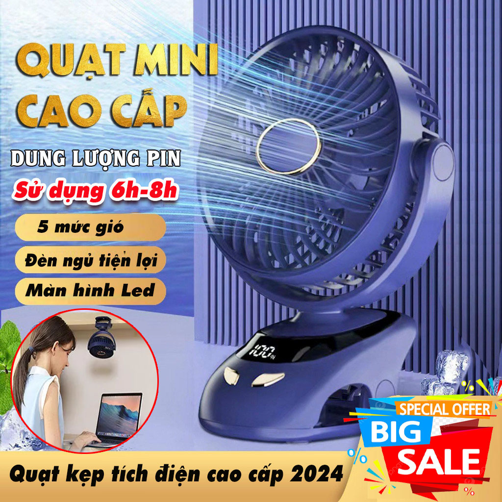 Quạt kẹp bàn sạc điện kiêm đèn ngủ cao cấp tiện hơn quạt đeo/treo cổ mini quạt sạc tích điện cầm tay gấp gọn Quạt điều hòa phun sương hơi nước mini để bàn