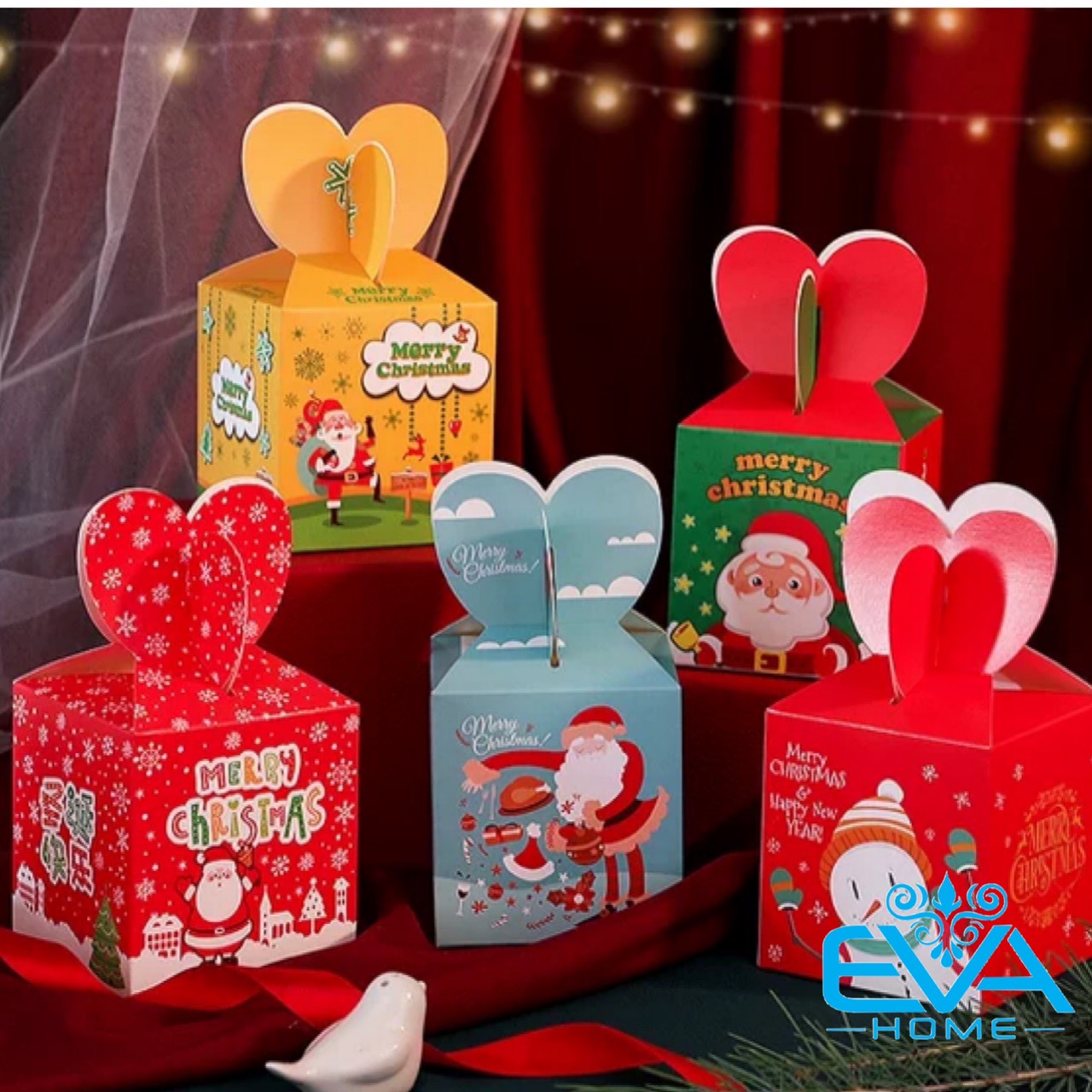 Set 10 Hộp Quà Noel Đựng Quà Giáng Sinh Nắp Gài Hoạt Hình Cute Nhiều Mẫu M3535