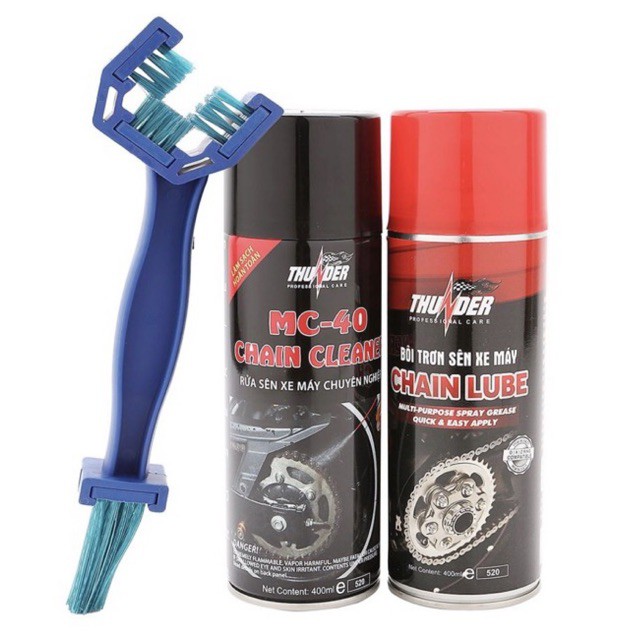 [HCM]Combo dưỡng sên Thunder Chain Lube 400ml và Rửa sên MC - 40 Chain Cleaner Tặng kèm Bàn chải vệ 