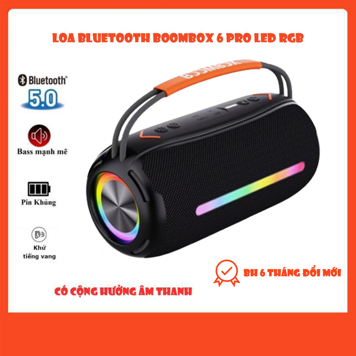 Loa Bluetooth BOOMBOX 360 Cao Cấp Đèn LED RGB Cộng Hưởng Phiên Bản Mới Nâng Cấp Âm Thanh Bass Căng Âm Thanh Cực Đỉnh