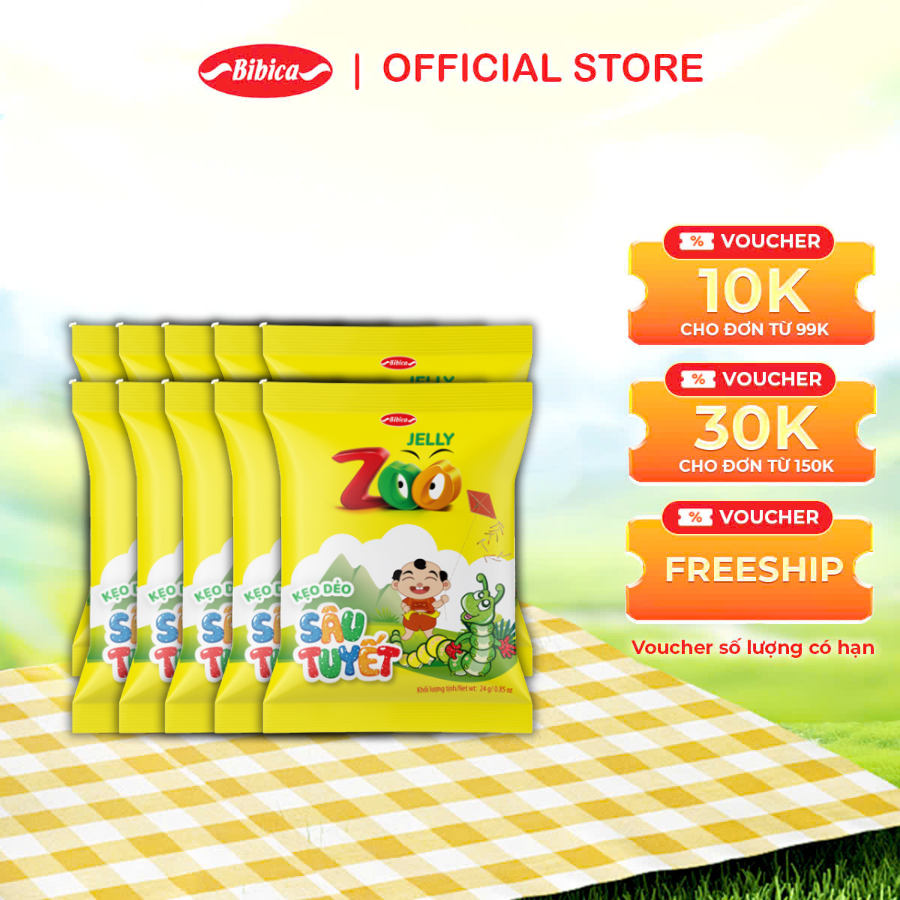 Combo 10 Kẹo Dẻo Zoo Sâu Tuyết Bibica 24g