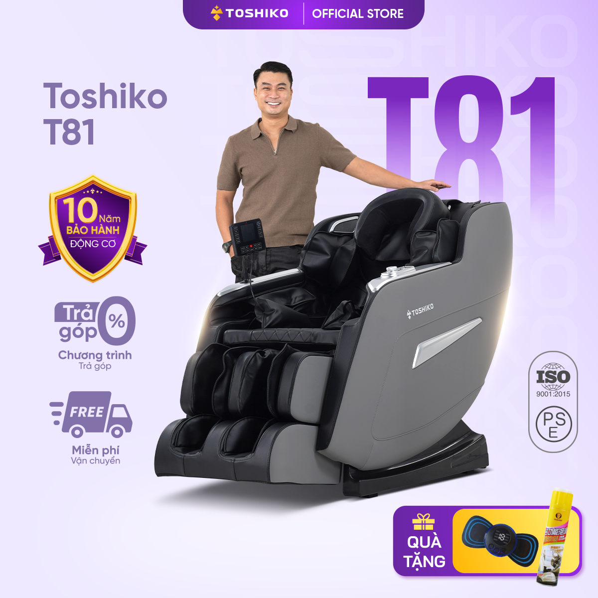 Ghế Massage Toàn Thân Toshiko T81 - Con lăn 3D, Da PU cao cấp, Màu Nâu và Trắng