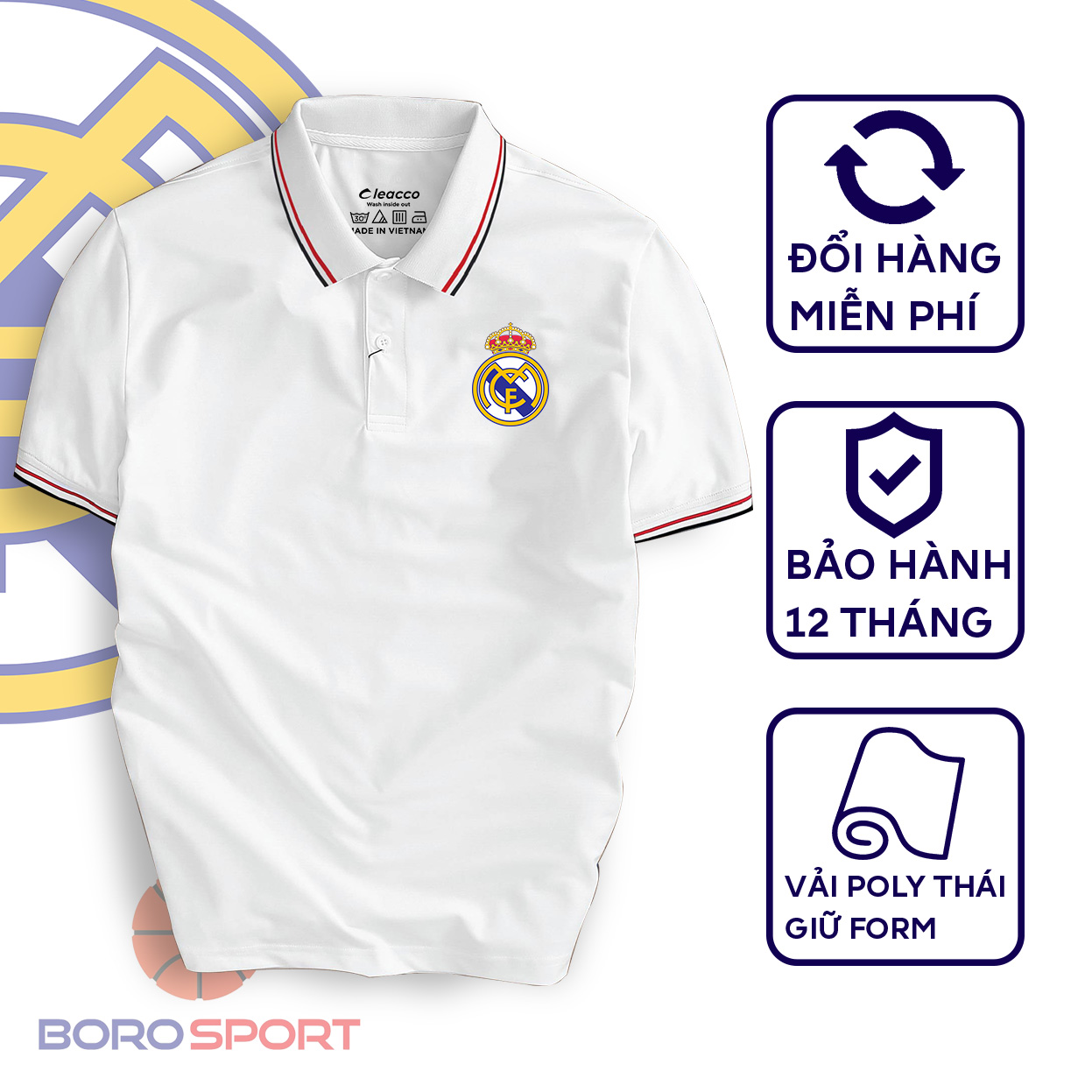 Áo Polo Nam Siêu Ưu Đãi Áo Thun Polo Cổ Bẻ Chất Liệu Vải Poly Thái Giữ Form Dáng Cleacco Real Madrid Boro Sport