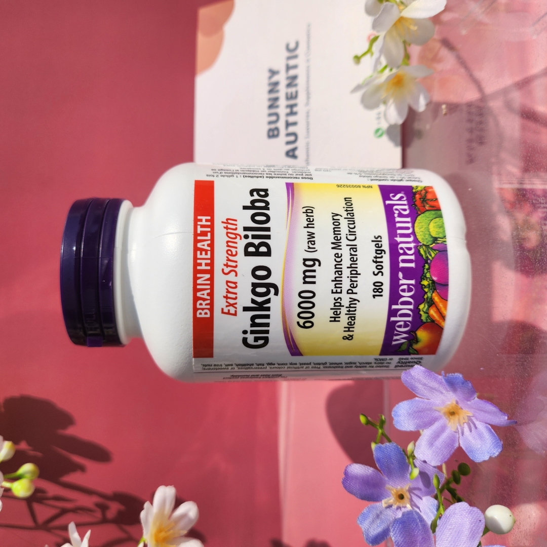 [Phiên bản mới] Bổ não Ginkgo Biloba Webber Naturals  6000mg (bạch quả tự nhiên) lọ 180 viên