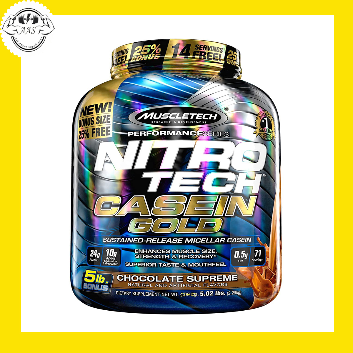 [Hcm]Casein - Muscletech - Nitro Tech Casein Gold - 5Lbs - Bổ Sung Protein Hấp Thụ Chậm Nuôi Cơ 8 Tiếng - Từ Mỹ