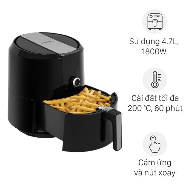 Nồi chiên không dầu Kangaroo KG55AF1A 5.2 lít-Chính Hãng-Chức năng:Chiênnướng thực phẩm-Tiện ích:7 -