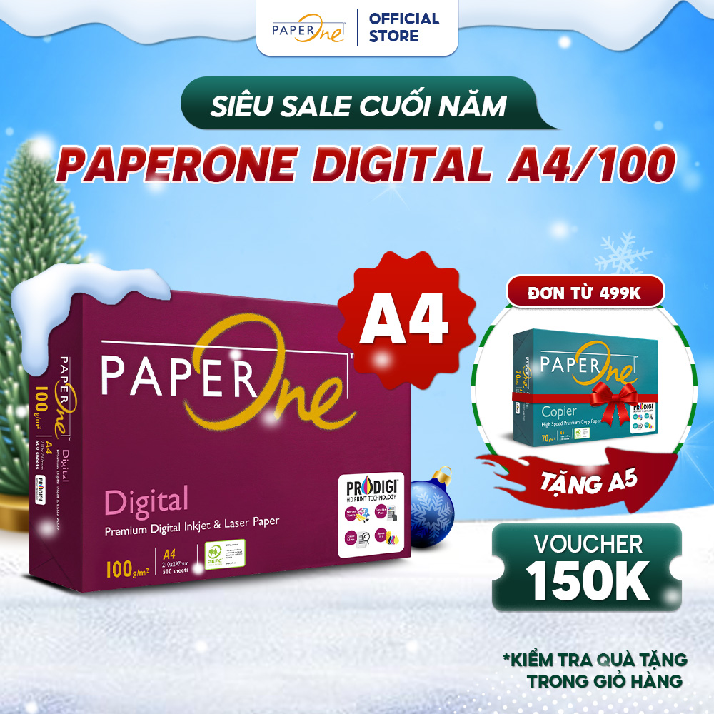 Giấy in A4 PaperOne Digital 100gsm - Ream 500 tờ giấy A4 định lượng cao phù hợp in laser in phun