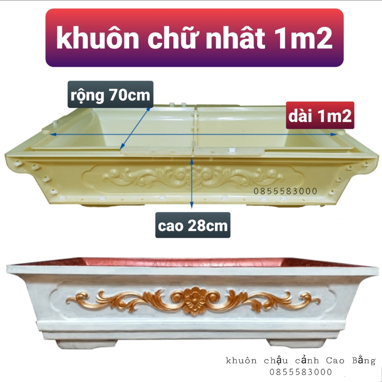 khuôn chậu cảnh chữ nhật 1m2. (khuôn chậu ABS có lòng trong)