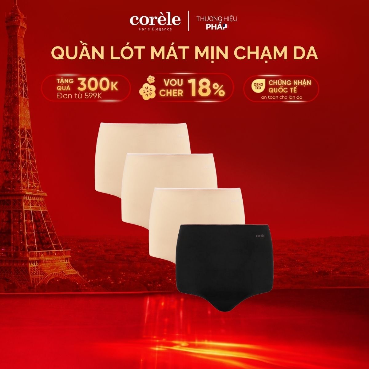 [COMBO 4 QUẦN LÓT NỮ SIÊU HỜI ] Corèle lưng cao không đường may phom lớn che phủ mông chuẩn an toàn 