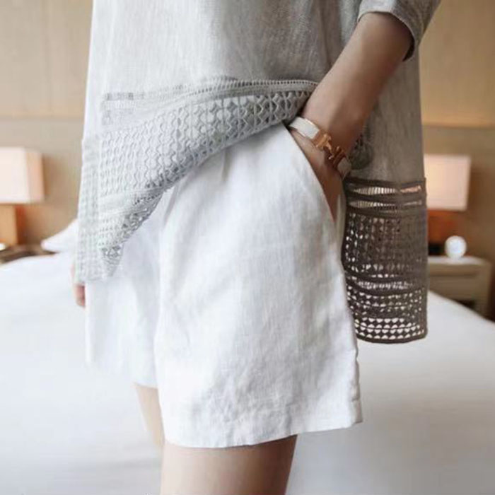 Quần short nữ Linen bột Premium ống rộng cạp cao SLINEN thiết kế cạp liền chun sau tiện dụng chất vải Linen mềm mát