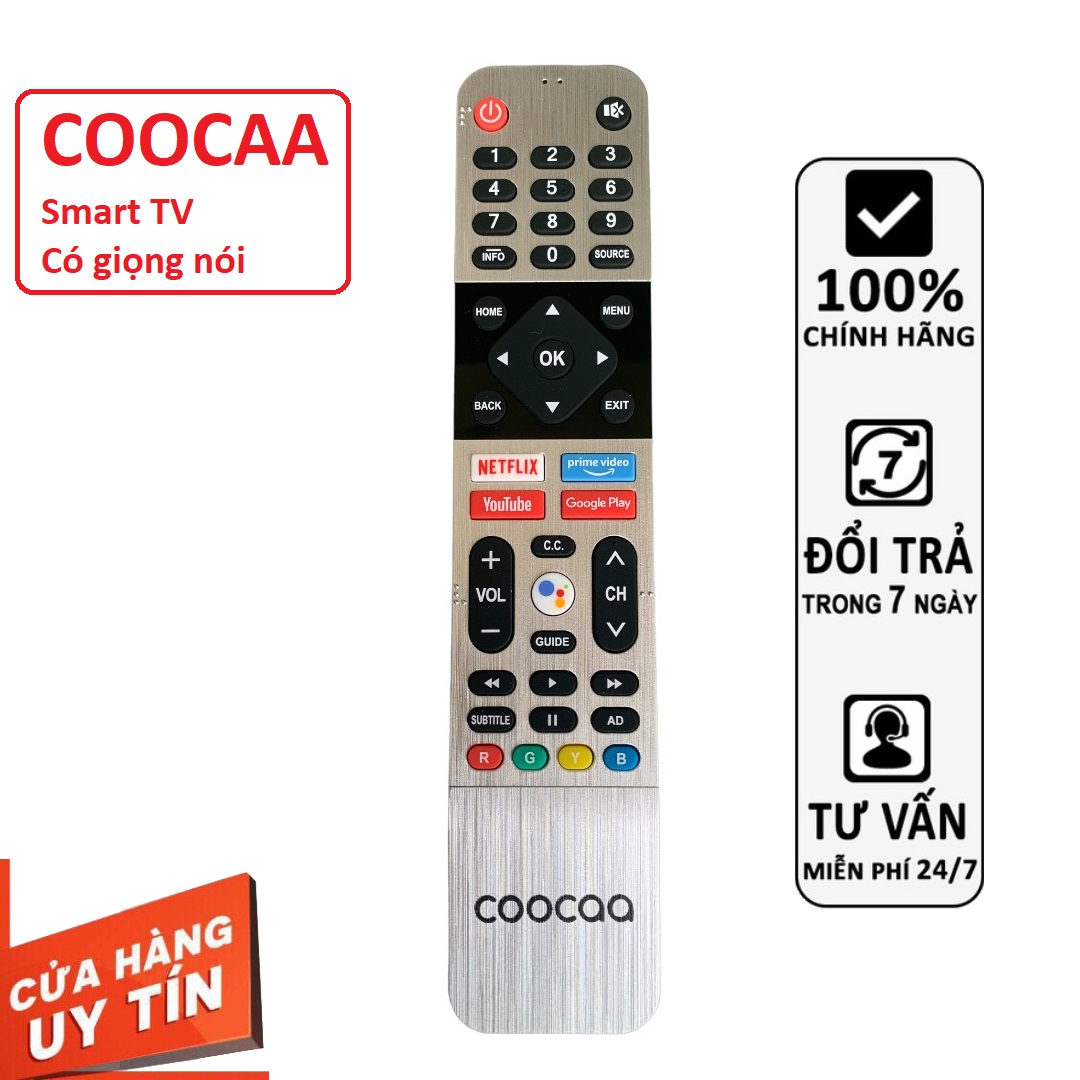 Điều khiển tivi Coocaa giọng nói chính hãng Remote coocaa smart TV mạ bạc - Hàng mới tặng kèm pin điều khiển từ xa