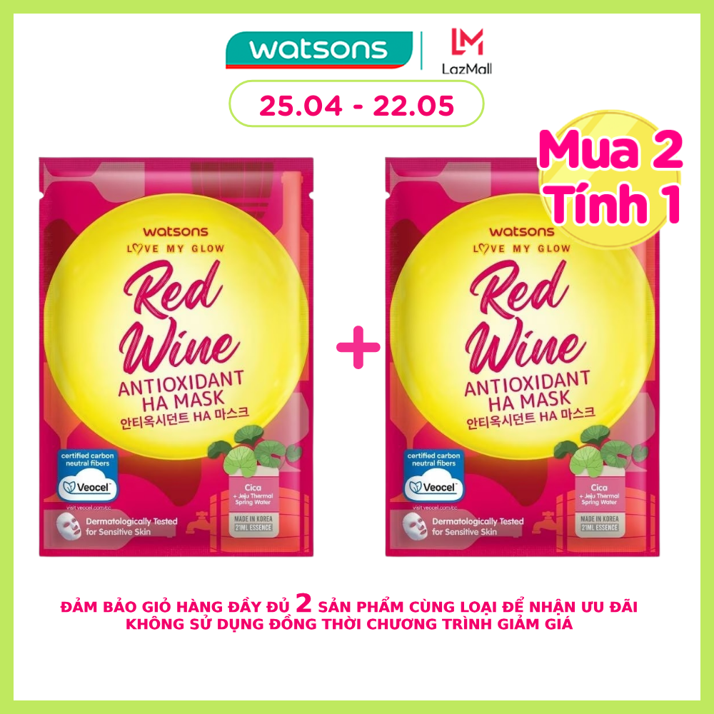 [MUA 2 TÍNH 1] Mặt Nạ Watsons Love My Glow Red Wine Antioxidant Ha Mask 21ml