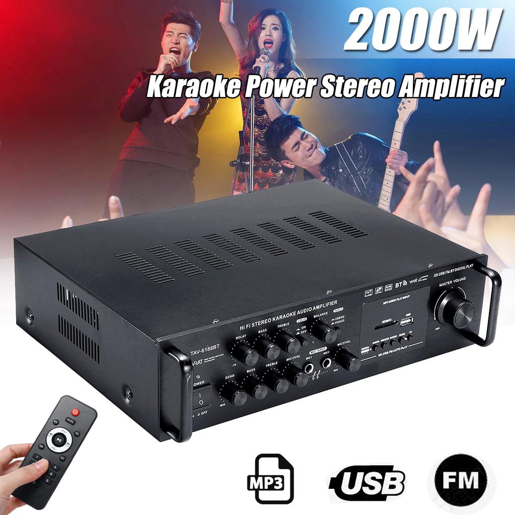 Amply karaoke bluetooth SUNBUCK 6188BT 220V/12V Công suất lớn 400W đánh cực hay amly đa chức năng cho xe hơi và gia đình
