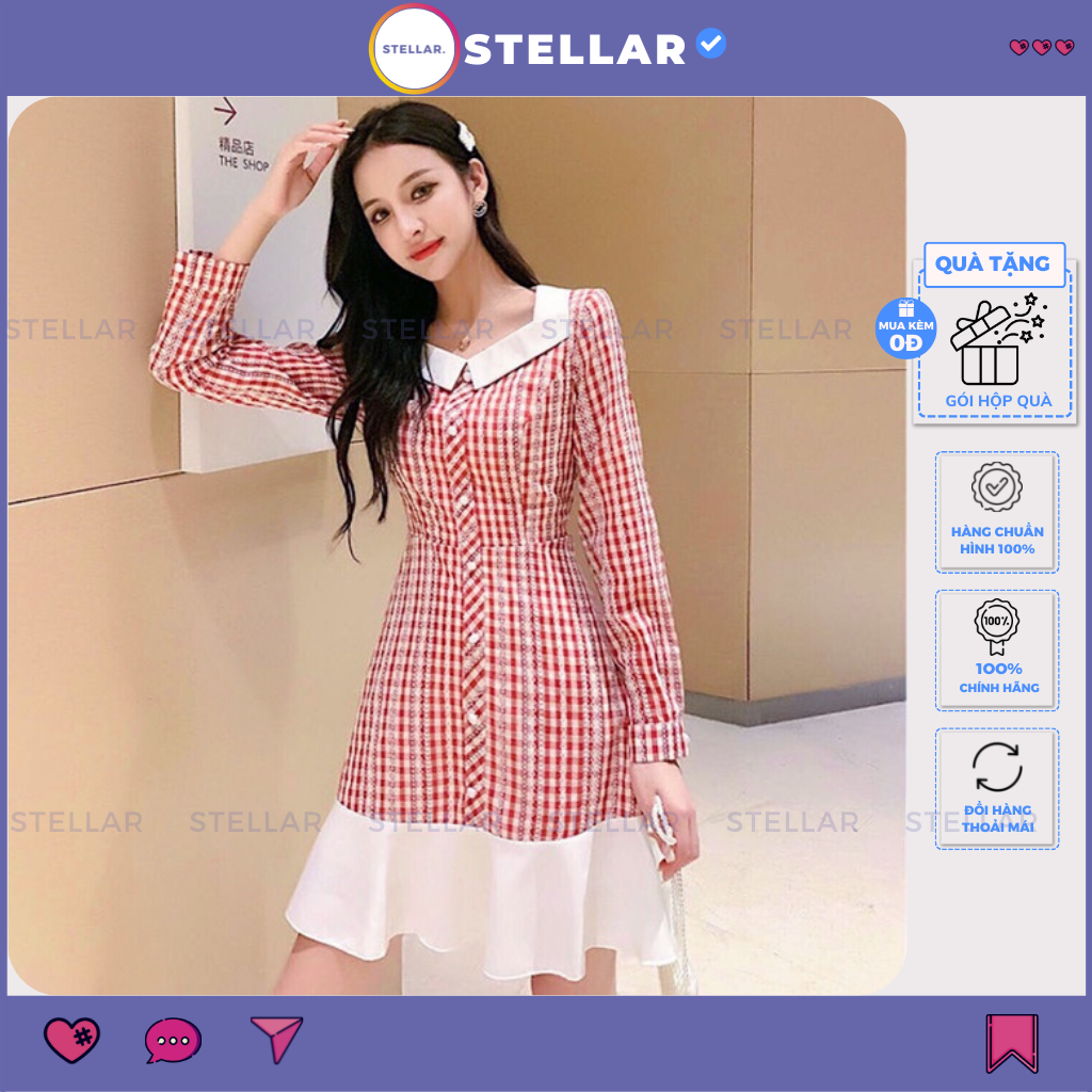 Đầm Nữ Xinh Cổ Bẻ Trắng Phối Tay Dài Kín Đáo Lịch Sự Đầm Công Sở Dáng Xòe Đuôi Váy Phối Bèo Nhún Trắ