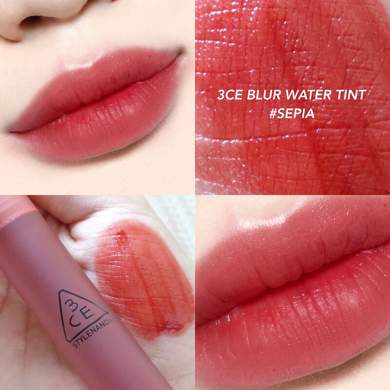 Son kem lì 3CE Blur Water Tint #Sepia - Màu Đỏ Gạch Đậm