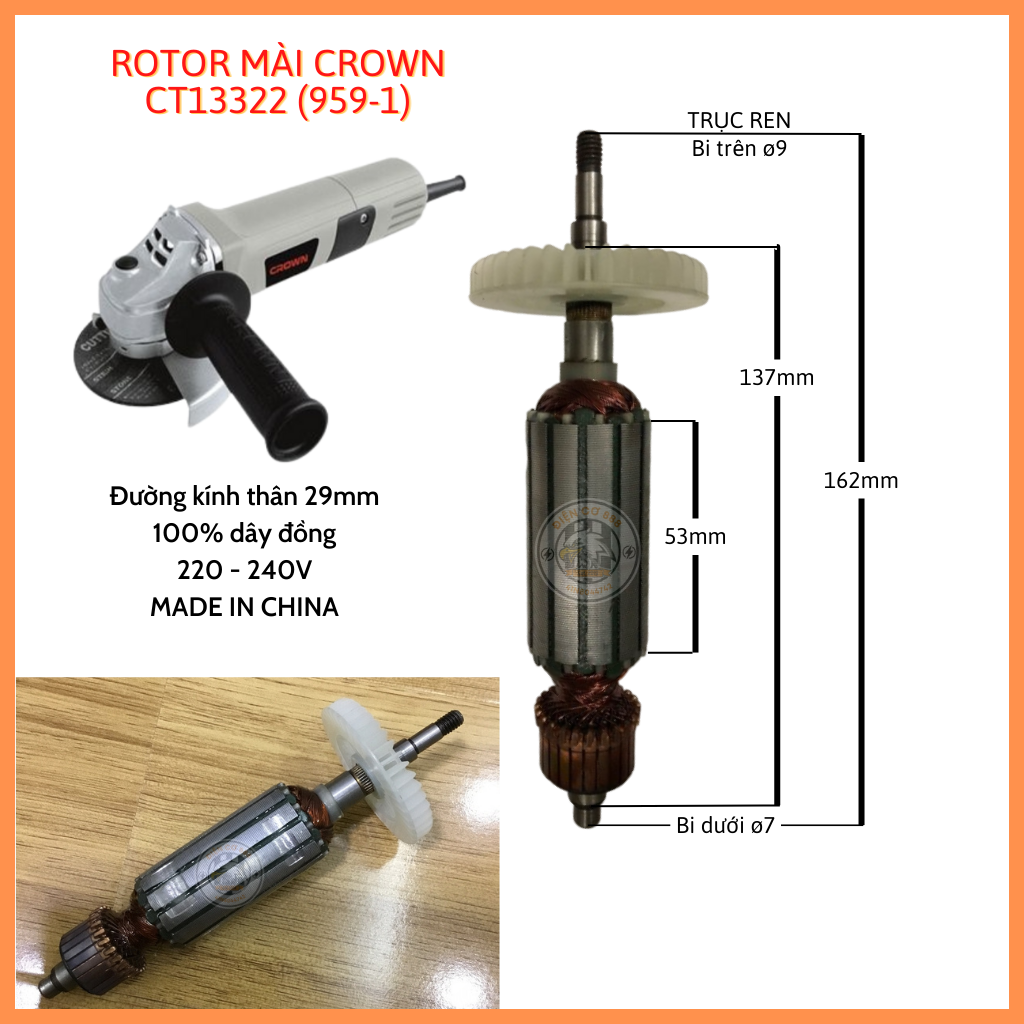 Rotor máy mài CROWN CT13322 XOMO 220V - Tặng chổi than