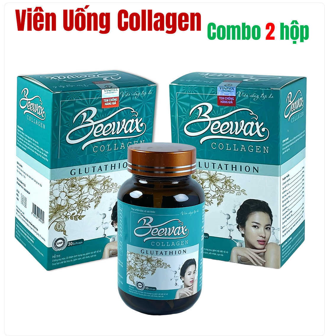 Combo 2 Hộp Viên Uống Trắng Da Beewax Collagen Glutathion Dưỡng Trắng Toàn Thân Giảm Thâm Nám Tàn Nh