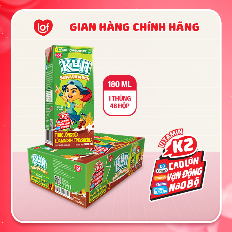 Sữa lúa mạch KUN vị socola thùng 48 hộp x 180ml