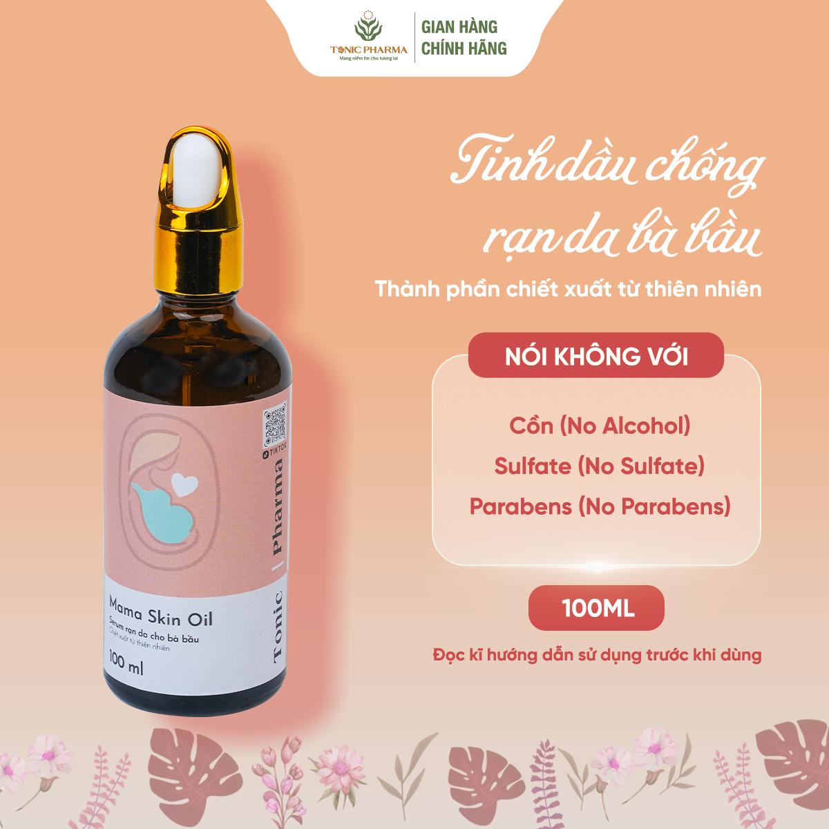 Serum Chống Rạn Da Bà Bầu - Mama Skin Oil - Tonic Pharma - Chống Rạn Da Mờ Sẹo Trong Khi Mang Thai Và Sau Sinh -  100ml