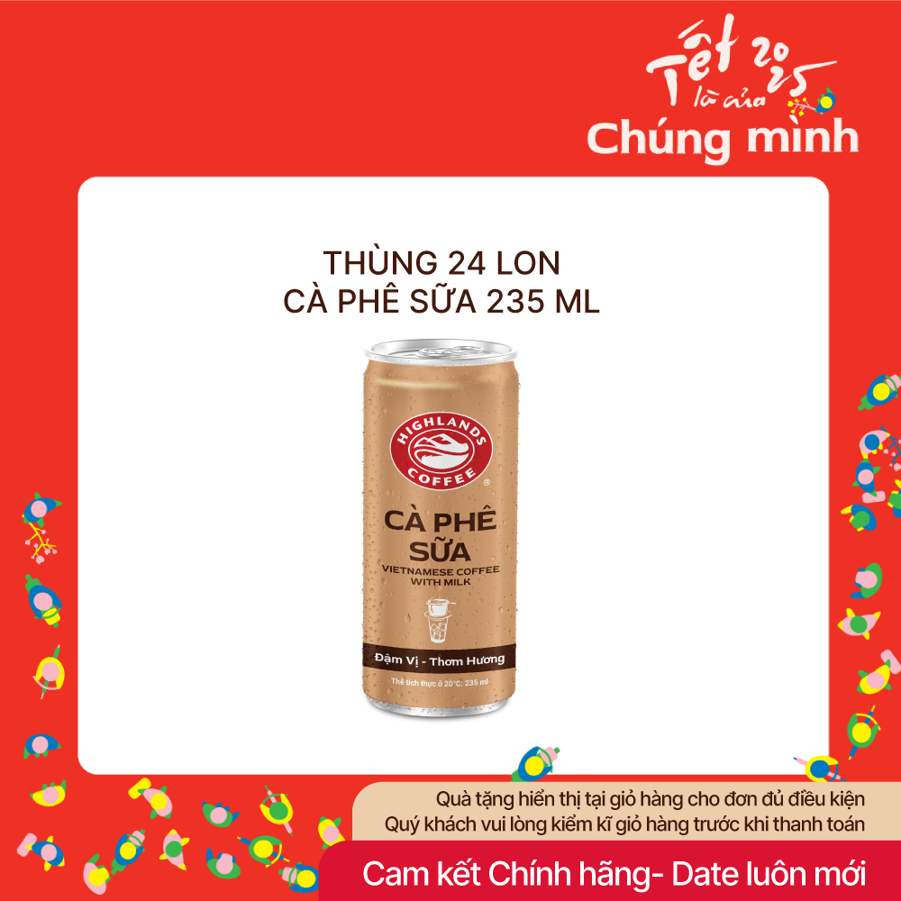 [2.2 DEAL DU XUÂN] Thùng 24 Lon Cà Phê Sữa Đá Highlands Coffee 235ml/lon.