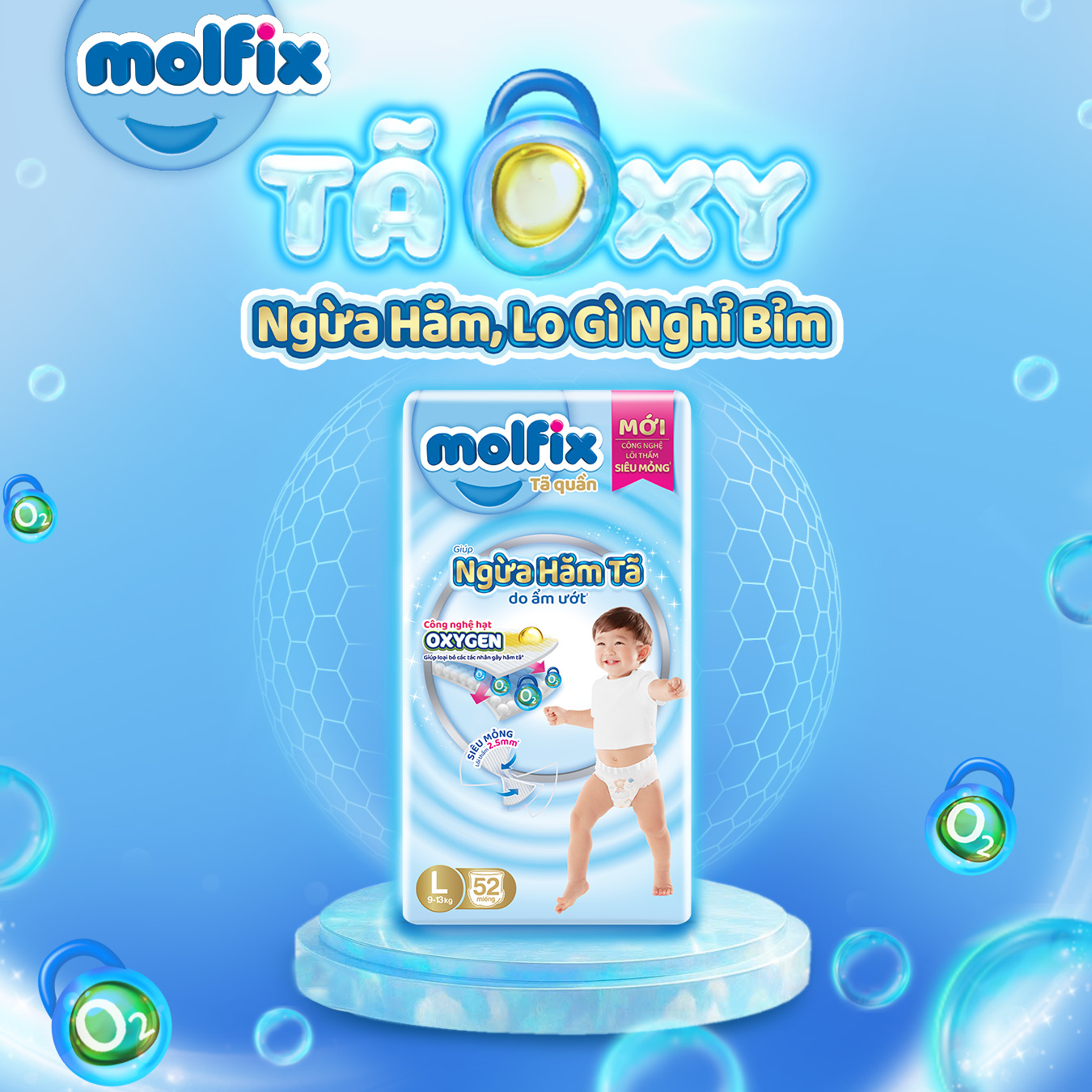Combo 2 Tã Quần Molfix Oxygen Super Jumbo M56/L52/XL46/XXL42