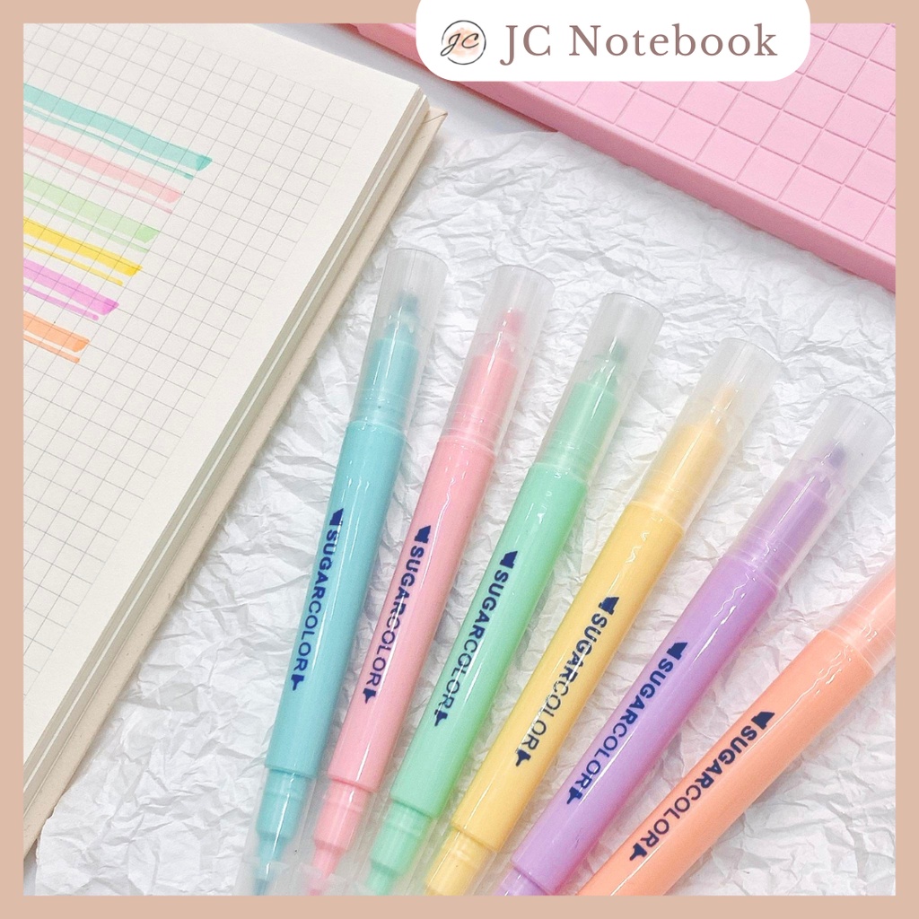 Set 6 Bút Highlight Pastel SUGARCOLOR - 6 màu Bút Dạ Quang 2 Đầu màu Pastel Sugar Color