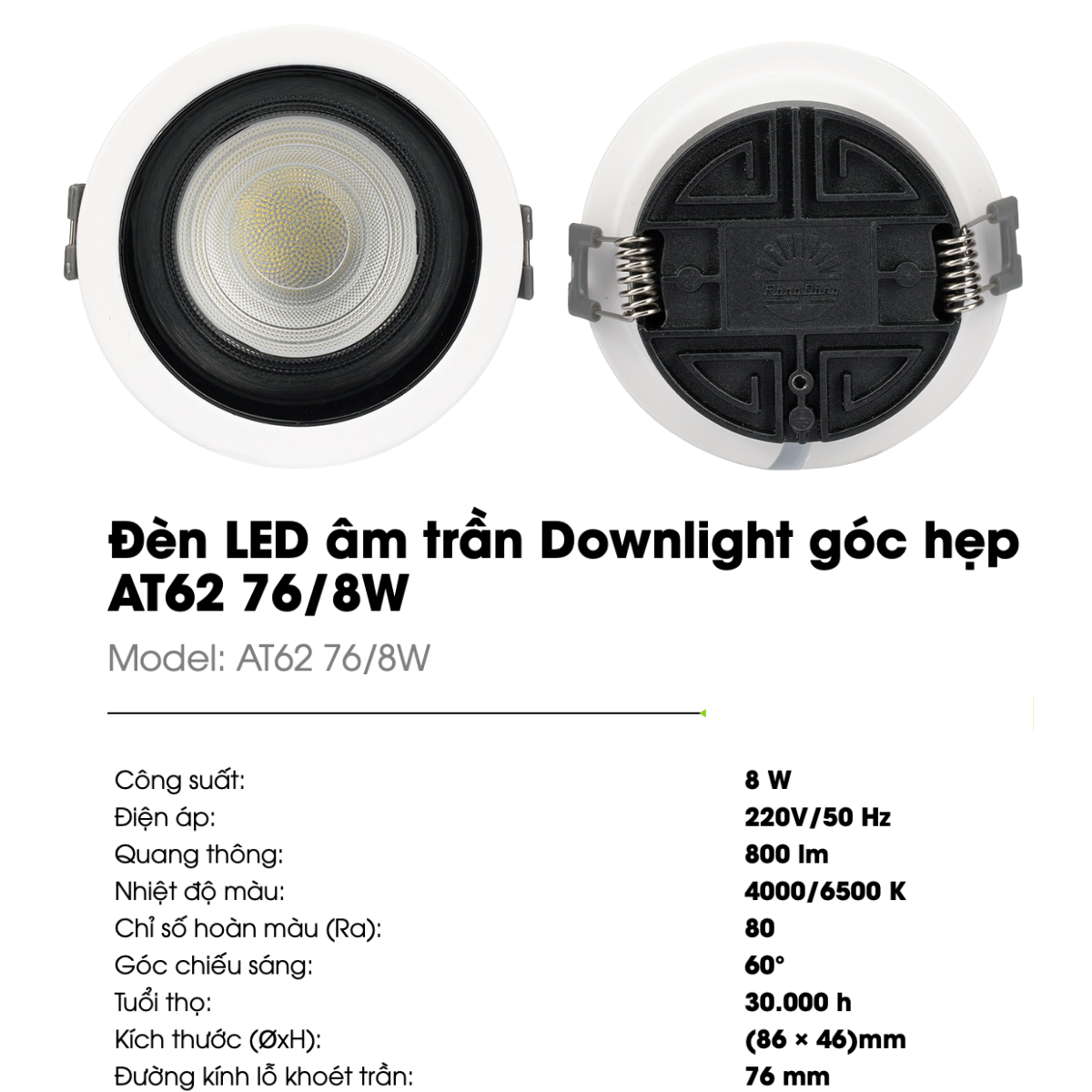 (Rạng Đông) Đèn LED âm trần downlight chiếu điểm spotlight AT62 8W 10W 12W Sáng trắng 6500K trung tính 4000K