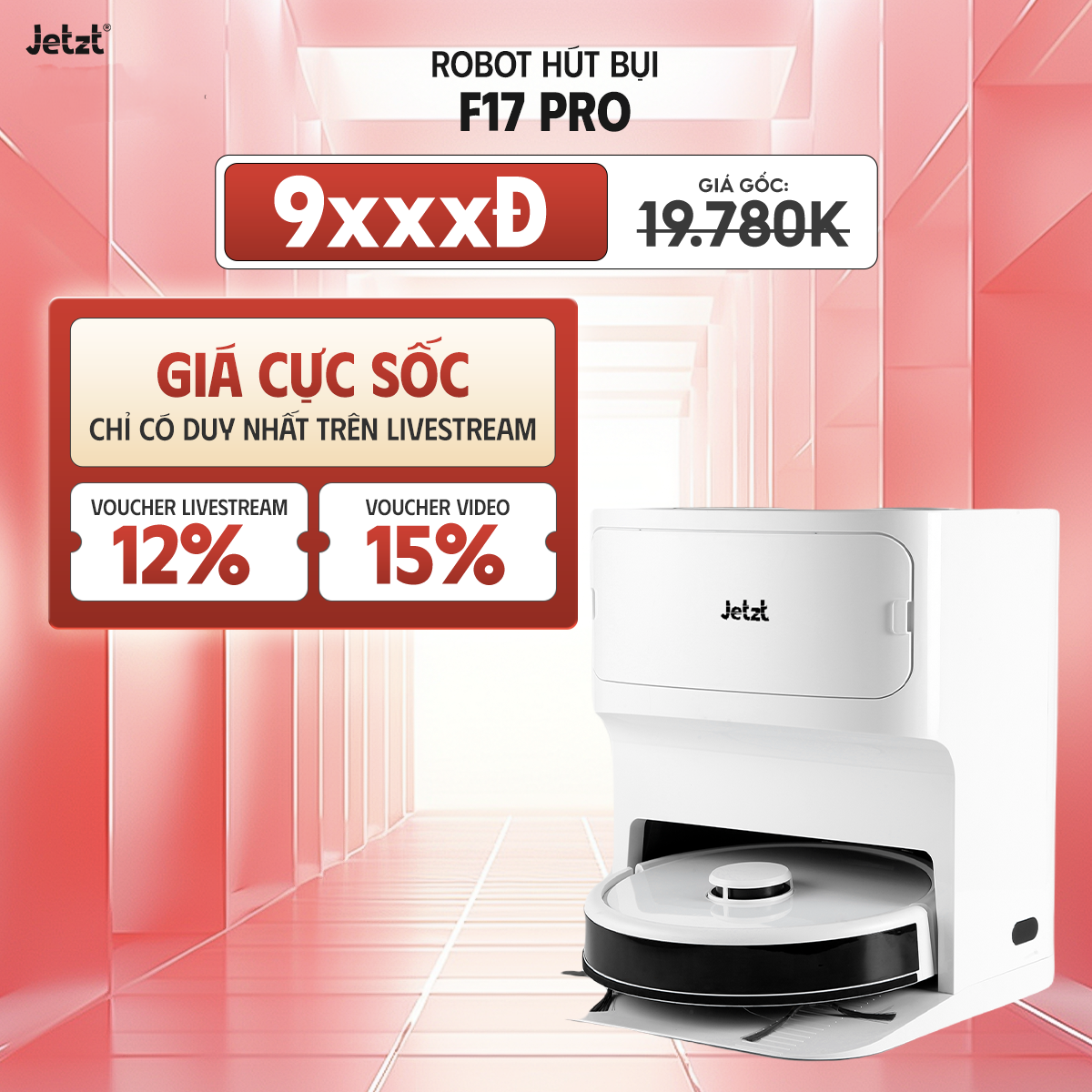 Robot hút bụi lau sàn tự động JETZT F17 PRO - Thiết kế nhỏ gọn, pin 5200mAh