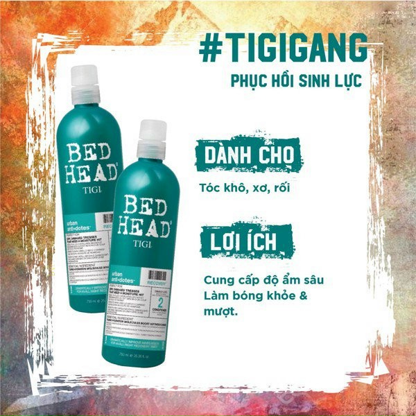 [HCM][Hàng chuẩn] DẦU GỘI+XẢ TIGI BED HEAD 750ml/chai NHẬP KHẨU MỸ cho tóc hư tổn nặng