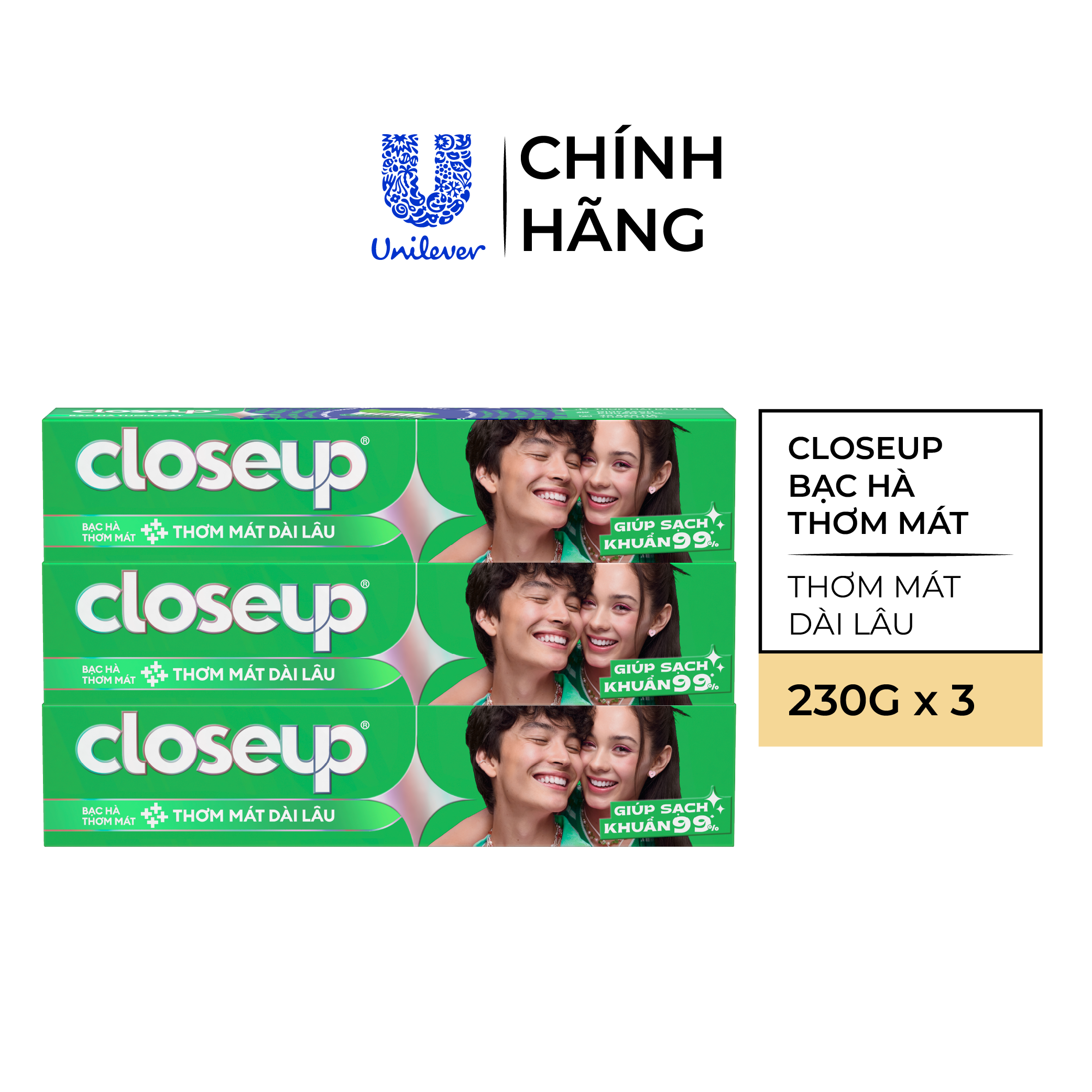 Combo 3 Kem Đánh Răng Closeup Dạng Gel Cho Hơi Thở Thơm Mát Bất Tận Bạc Hà The Mát 230G/Tuýp