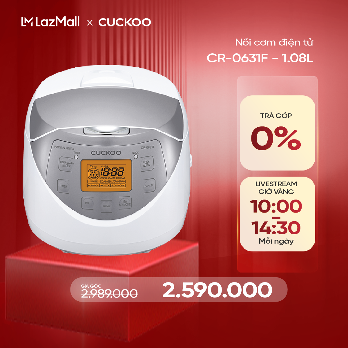 Nồi cơm điện tử Cuckoo 1L CR-0631F - Lòng nồi chống dính nhiều chế độ nấu ăn - Hàng chính hãng - Chấ