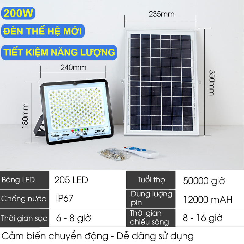 ĐÈN NĂNG LƯỢNG MẶT TRỜI 45W - 60W - 80W - 100W - 120W - 150W - 180W MAX TECH SOLAR LIGHT - ĐIỀU KHIỂ