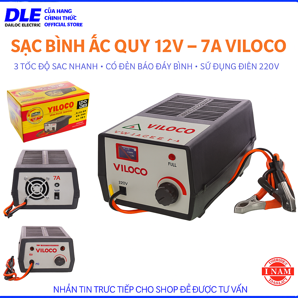 Máy Sạc & Phục Hồi Bình Ắc Quy TIDICO – VILOCO 12V/24V | 7A–50A Cuộn Đồng – 3 Chế Độ Sạc Nhanh Tự Ng
