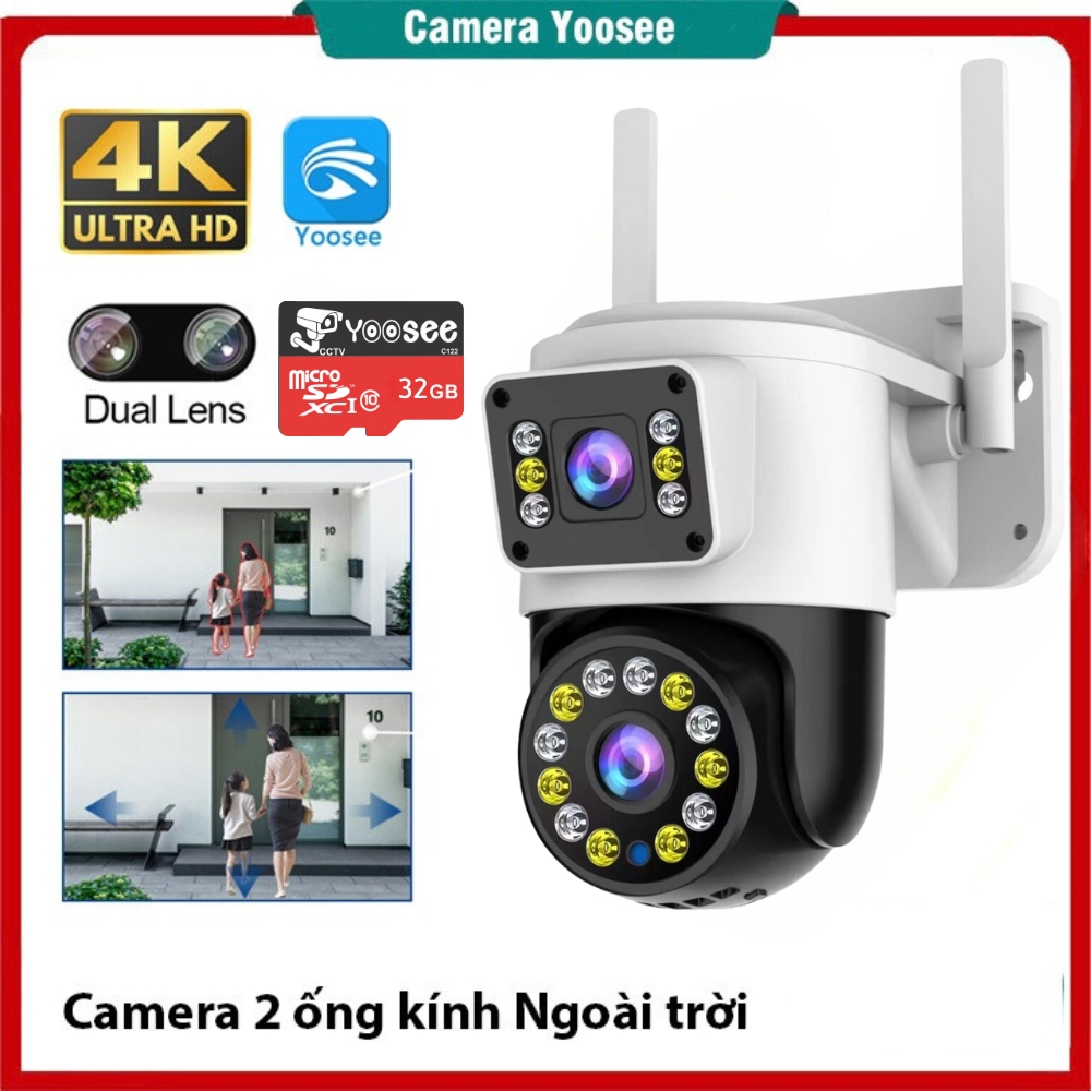 Camera Yoosee Wifi Ngoài Trời  2 mắt Q18 8.0MP - Xem 360 độ không góc chết Ban đêm có màu Hai giao d