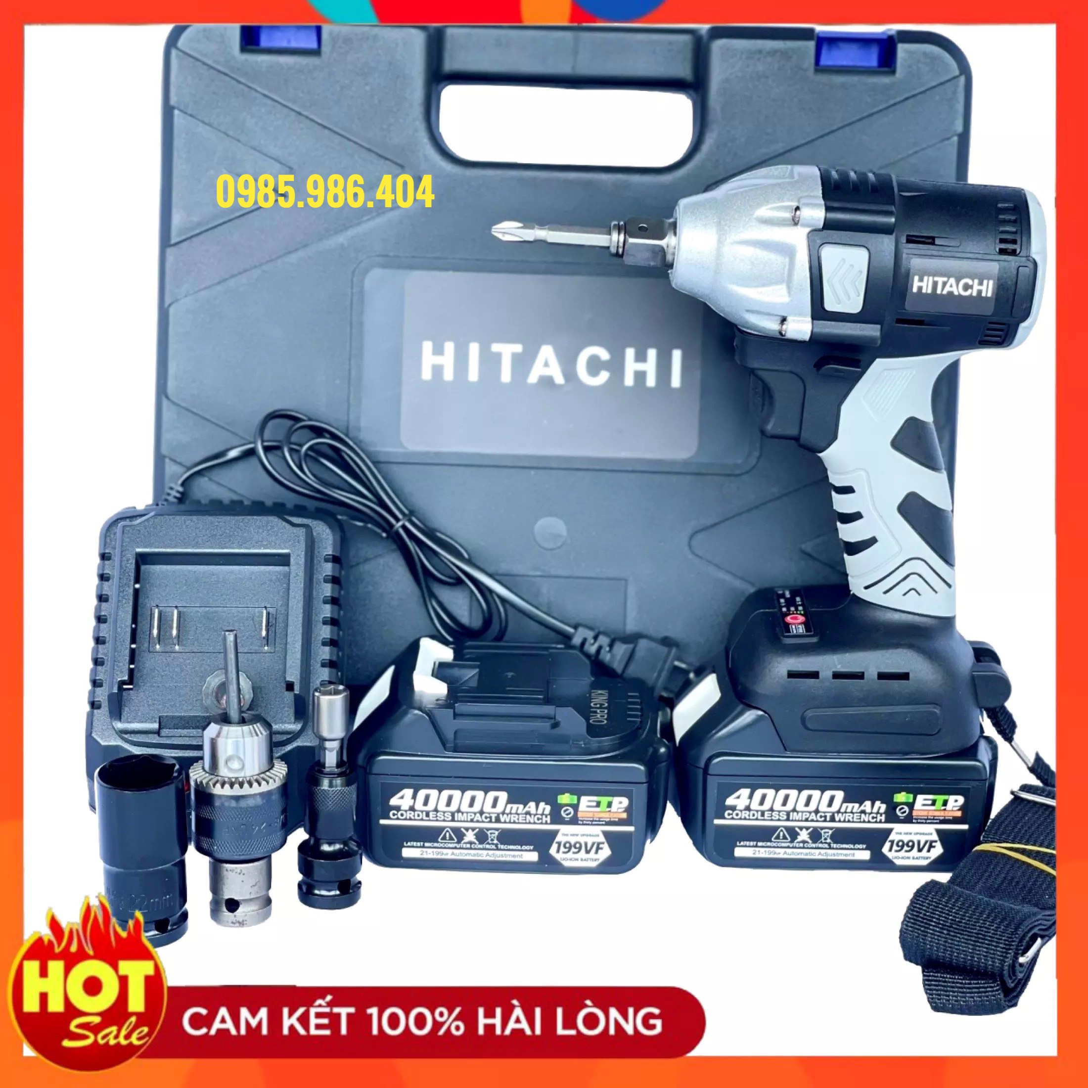 Máy siết bulong Hitachi 199V động cơ không chổi than 3 chức năng khoanbắn vítsiết ốc + Tặng kèm đầu chuyển vít chuyển khoan bắn tôn